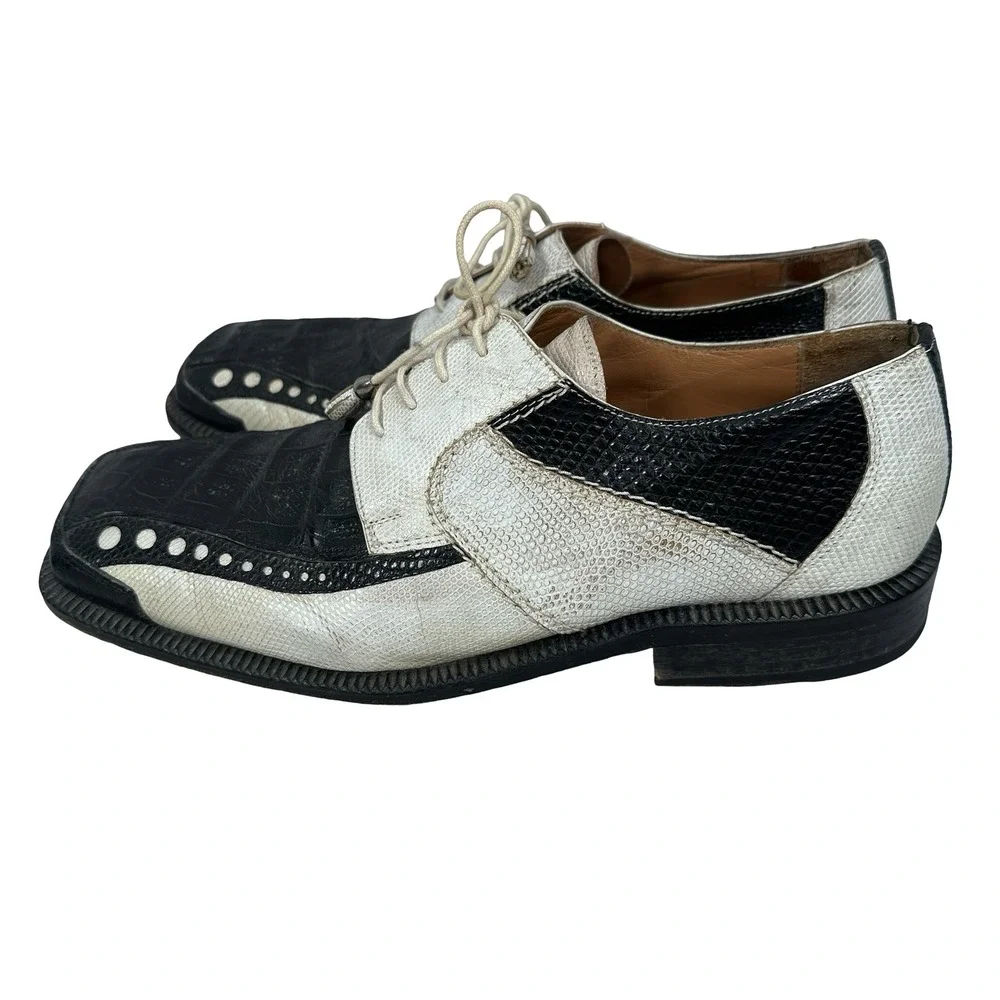 Slickexotica Mens Black White Crocodile Lizard Leather Spectator Shoes Size 9.5